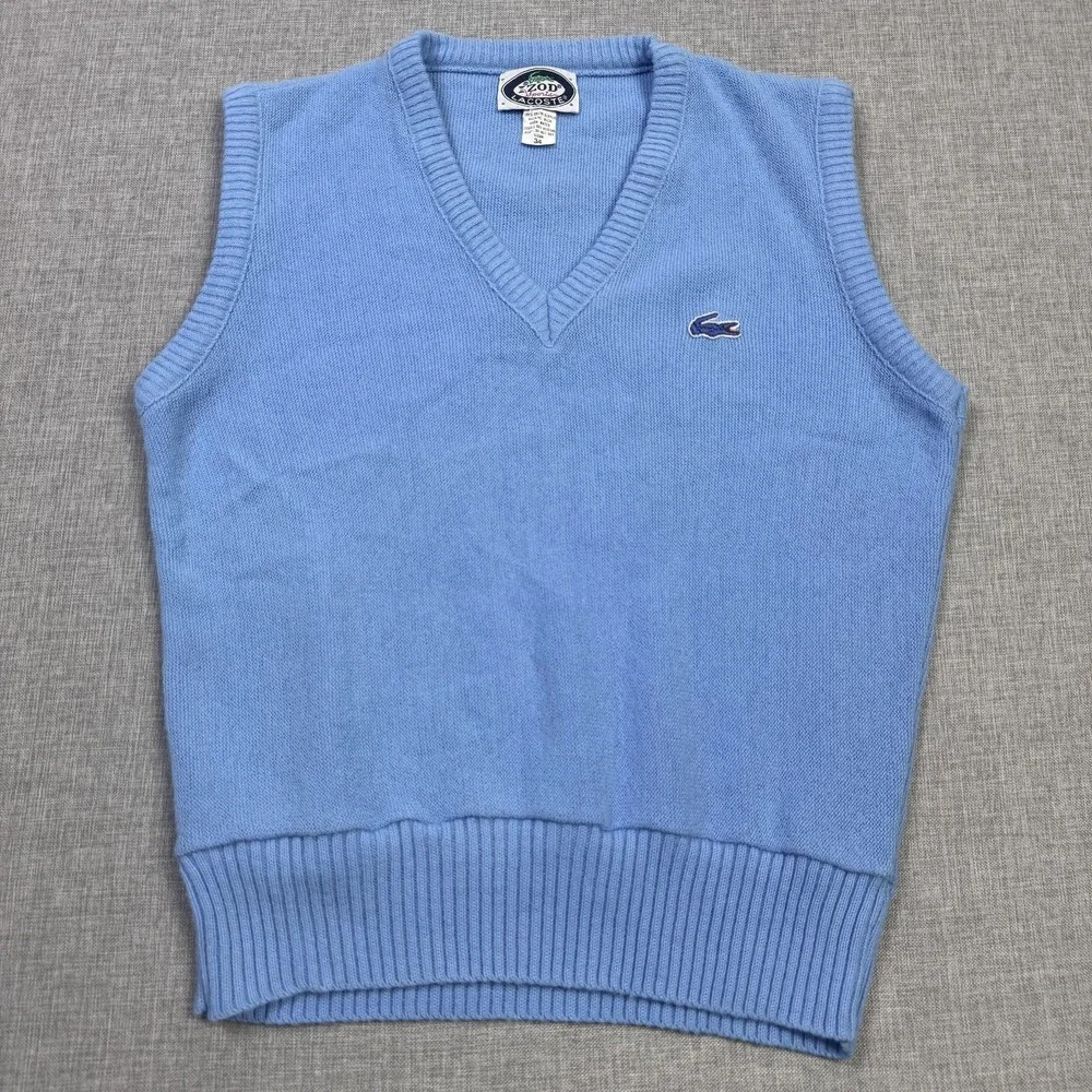 Izod Lacoste Vintage Orlon Acrylic V-Neck Sweater Vest Mens XS (34) Blue